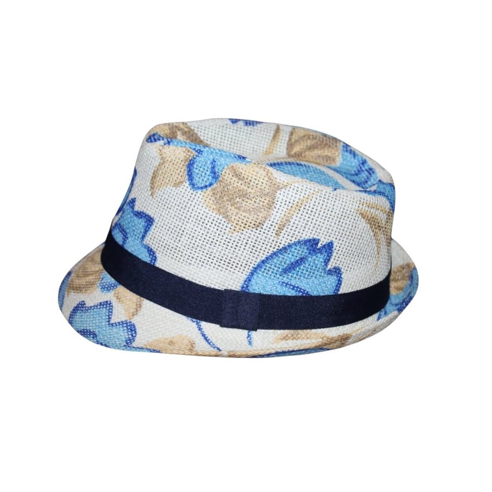 Blue Floral Fedora 100% Paper Potpourri Hat Women's Circumference 22"
